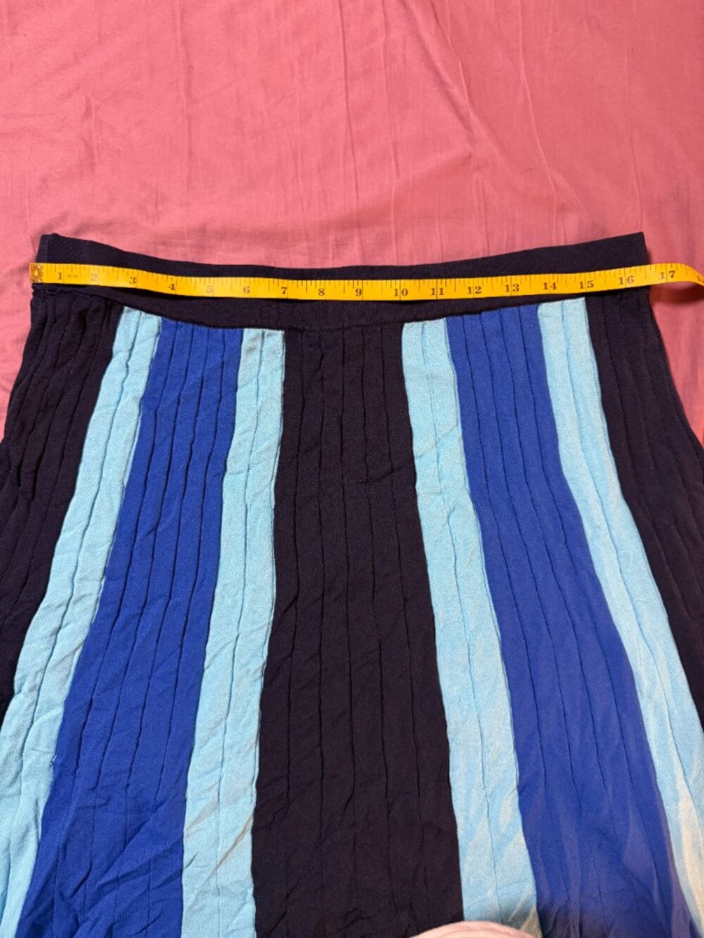 Eva Mendes NY&Co Pleated Midi Skirt XL Blue Navy Aqua Stripe Knit Pull On - Picture 5 of 10
